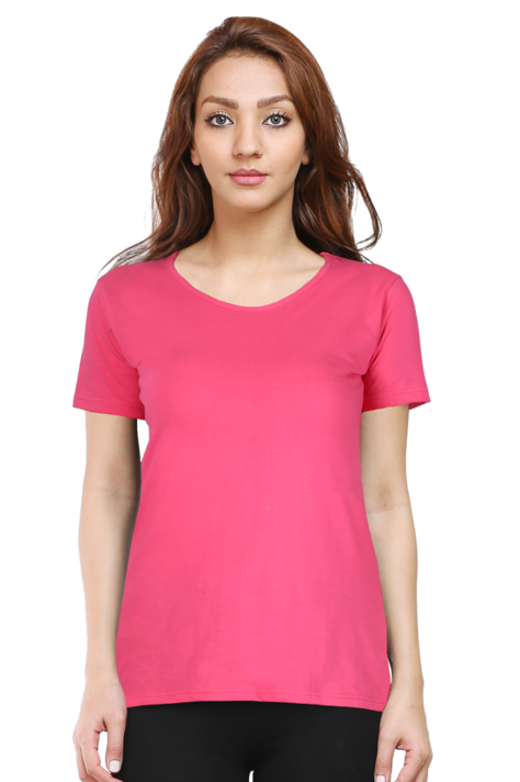Pink Plain Half Sleeves T-Shirt for Women