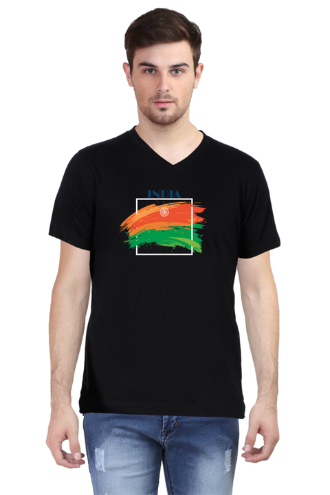 Colours of India V-Neck T-Shirt for Men - Black