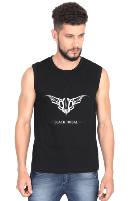 Black Tribal Sleeveless Black Gym Vest for Men