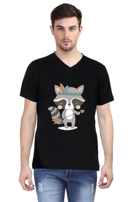 Tribal Forest Animal Black V-Neck T-Shirt for Men