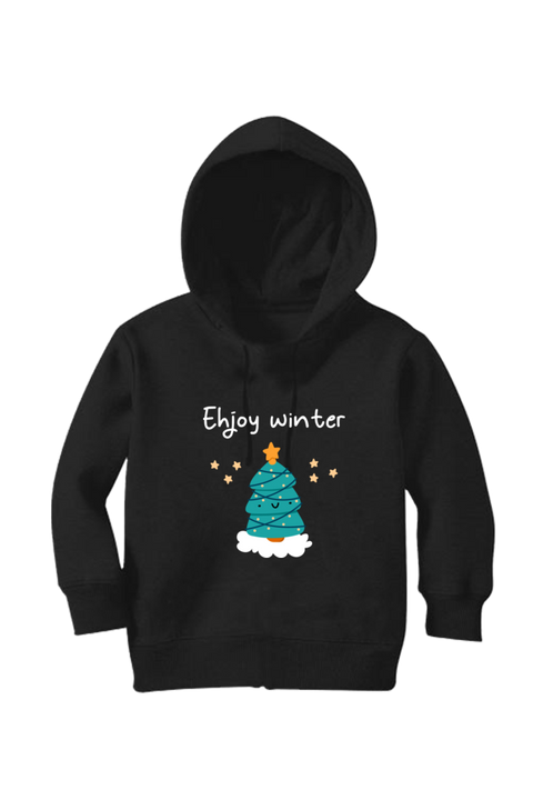 Enjoy Winter Black Kids Hooded Sweatshirt