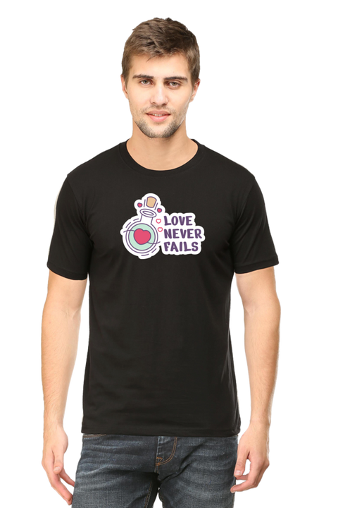 Love Never Fails Valentine's Day T-shirt for Men - Black