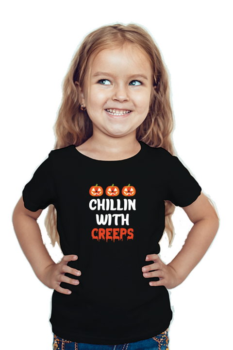 Chillin With Creeps Halloween T-Shirt for Girls - Black