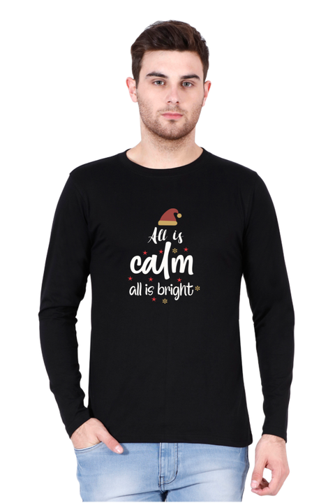 All is Bright Christmas Full Sleeve T-Shirt for Men - Black