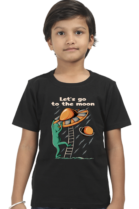 Let's Go to the Moon Black T-Shirt for Boys