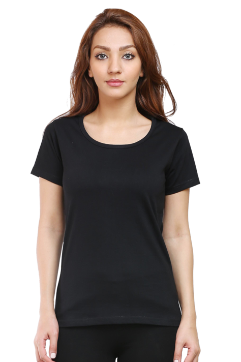 Black Plain Half Sleeves T-Shirt for Women