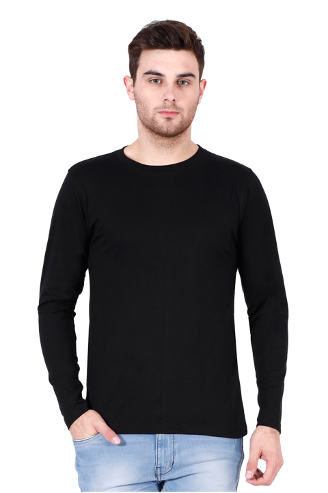 Plain Black Round Neck Full Sleeve T-Shirt for Men