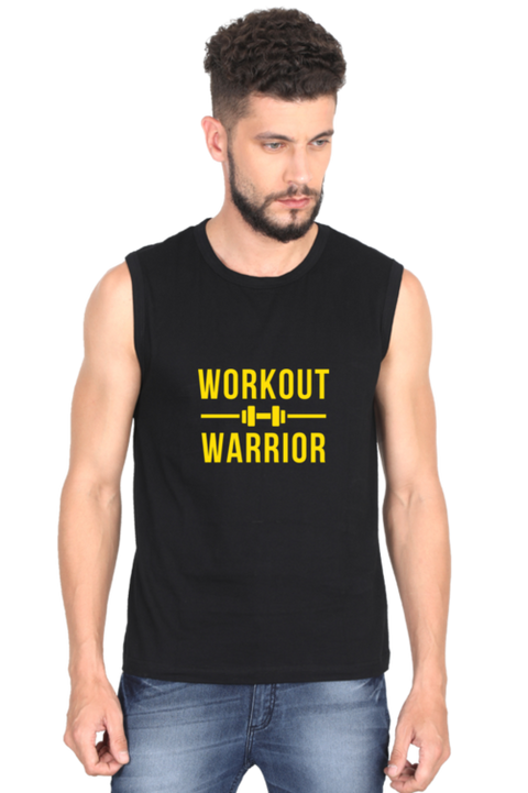 Black Workout Warrior Cotton Gym Vest for Men