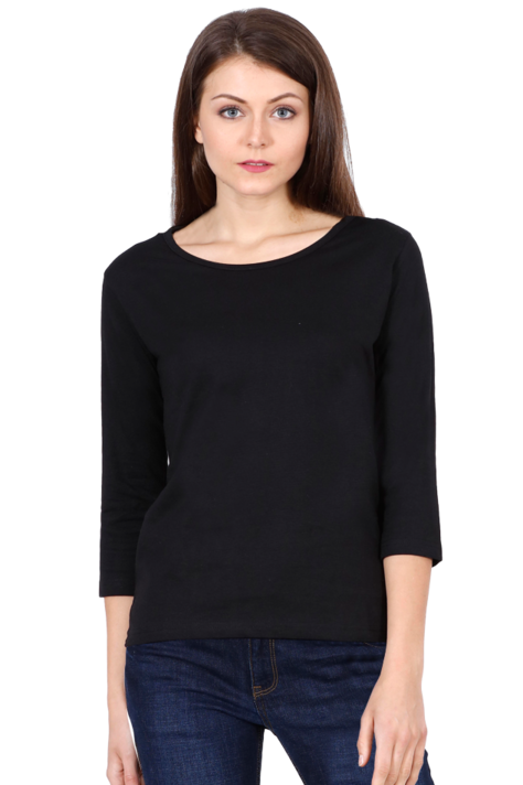 Black Full Sleeve Round Neck T-Shirt for Women