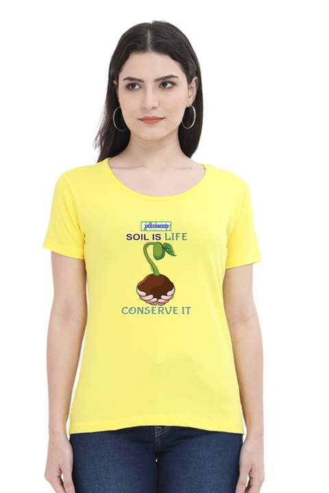 Soil is Life, Conserve It T-shirt for Women - New Yellow