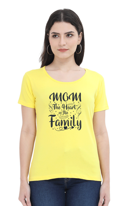 Mom the Heart of the Family New Yellow T-Shirt for Women