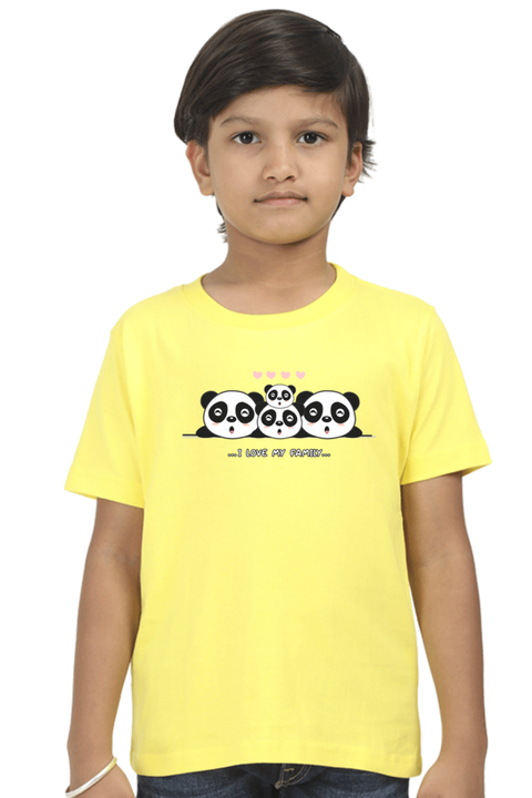 I love My Family Panda T-shirt for Boys - Yellow