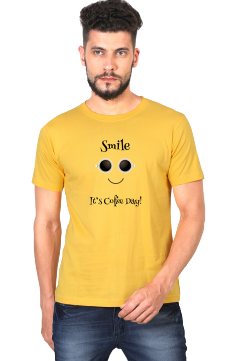 Smile Its Coffee Day T-shirt for Men - Golden Yellow