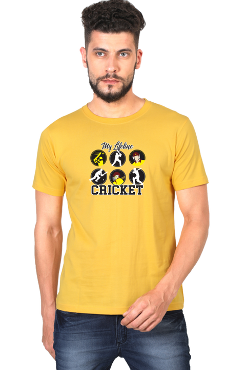 My Lifeline Cricket Golden Yellow T-Shirt for Men