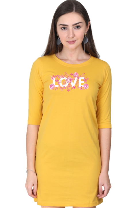 Love Roses Yellow Long Cotton T-shirt for Women