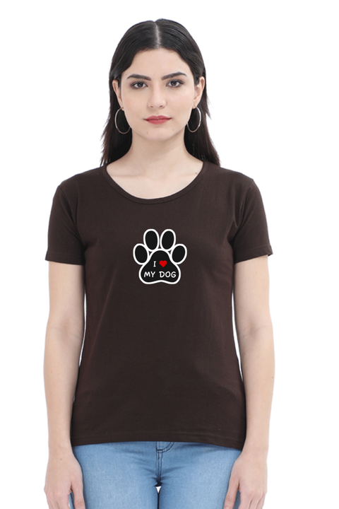 I Love My Dog Coffee Brown T-shirt for Women
