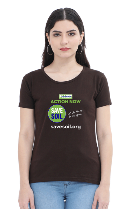 Action Now, Let Us Make It Happen T-shirt for Women - Coffee Brown