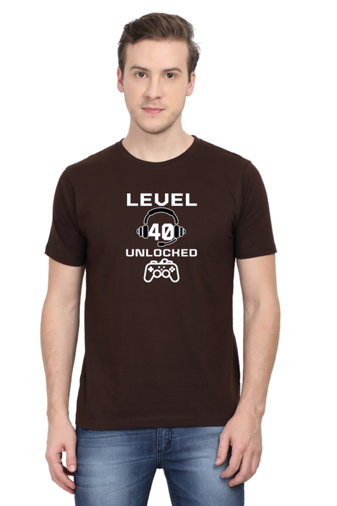 Level 40 Unlocked T-Shirt for Men - Coffee Brown