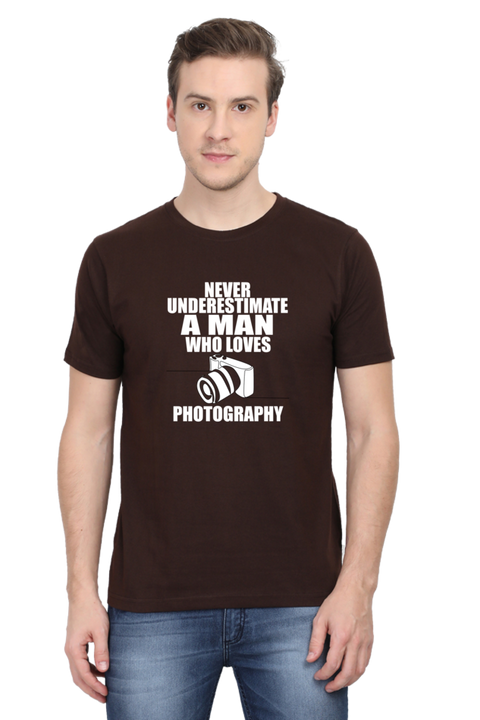 Man Who Loves Photography T-Shirt for Men - Coffee Brown