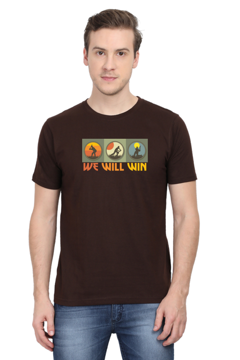 Coffee Brown We Will Win Cricket T-Shirt for Men