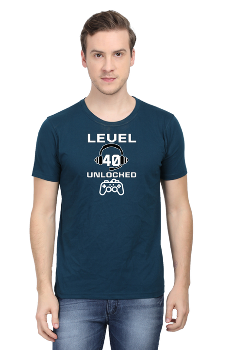 Level 40 Unlocked T-Shirt for Men - Petrol Blue