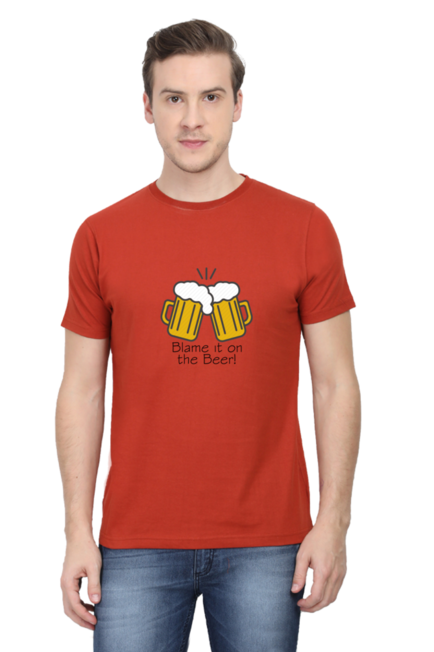 Brick Red Blame it on the Beer T-Shirt for Men