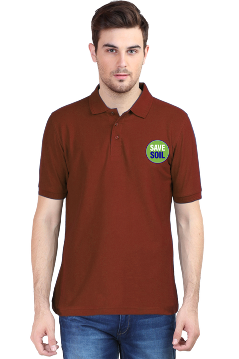 Save Soil Polo T-shirt for Men - Brick Red