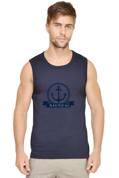 Nautical Sleeveless Navy Blue Gym Vest for Men