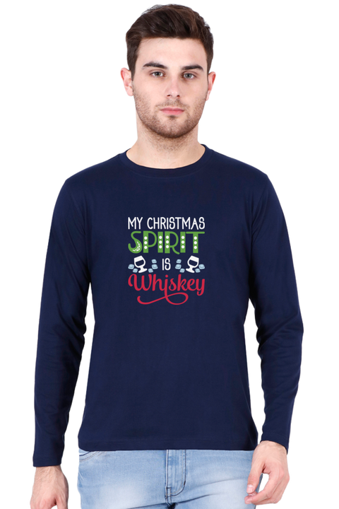 My Christmas Spirit Navy Blue Full Sleeve T-Shirt for Men