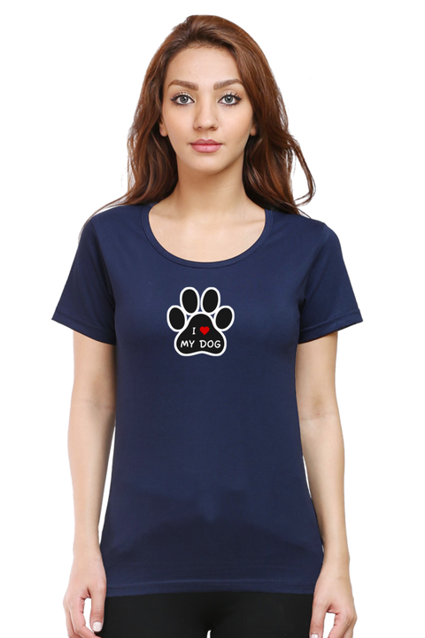 I Love My Dog Navy Blue T-shirt for Women