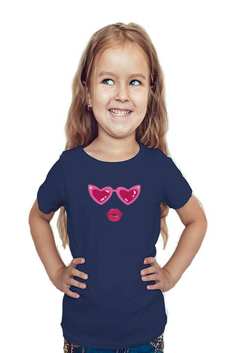 Navy Blue Heart Glasses T-Shirt for Girl