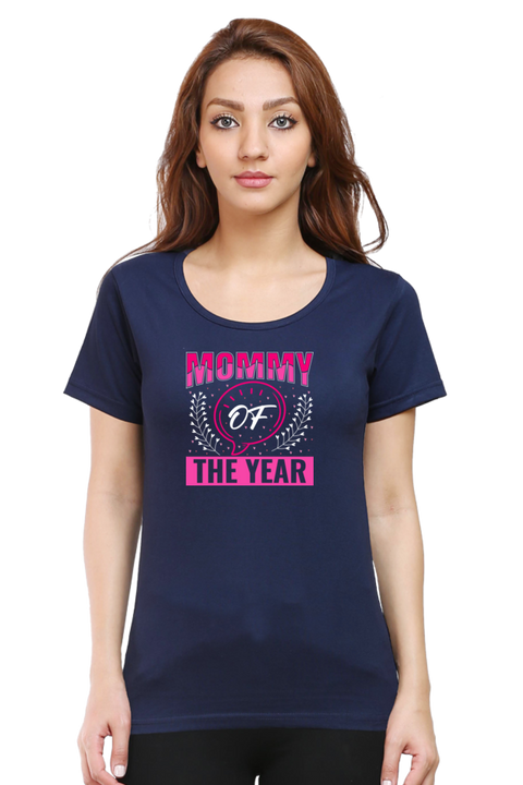 Mommy of the Year Navy Blue T-Shirt for Women
