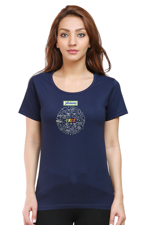 Soil and Tree Cycle T-shirt for Women - Navy Blue