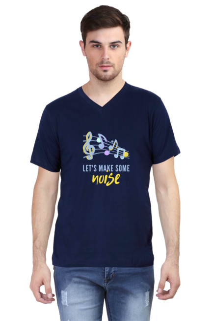 Navy Blue Lets Make Some Noise V-Neck T-Shirt for Men