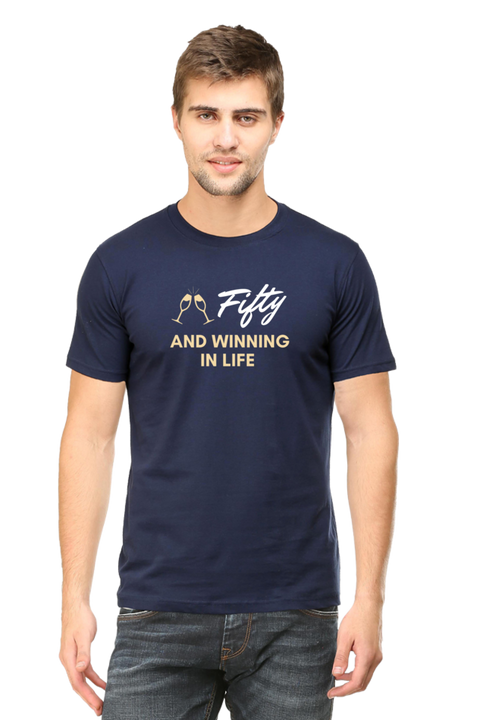 Fifty and Winning in Life T-Shirt for Men - Navy Blue