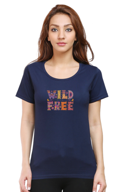 Wild and Free Navy Blue T-Shirt for Women