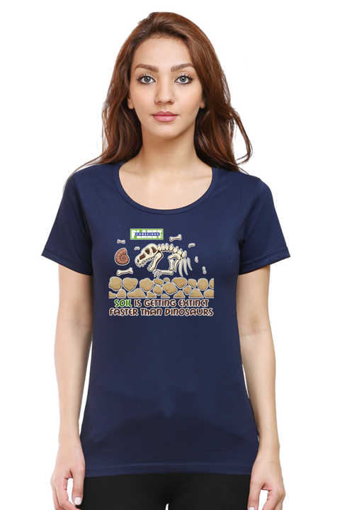 Soil is Getting Extinct Faster Than Dinosaurs T-shirt for Women - Navy Blue