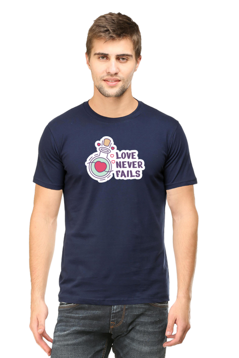 Love Never Fails Valentine's Day T-shirt for Men -Navy Blue