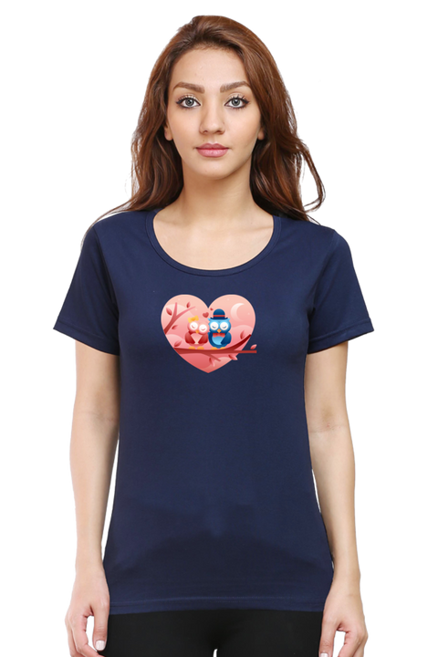 Owls in Love Valentine T-Shirt for Women - Navy Blue