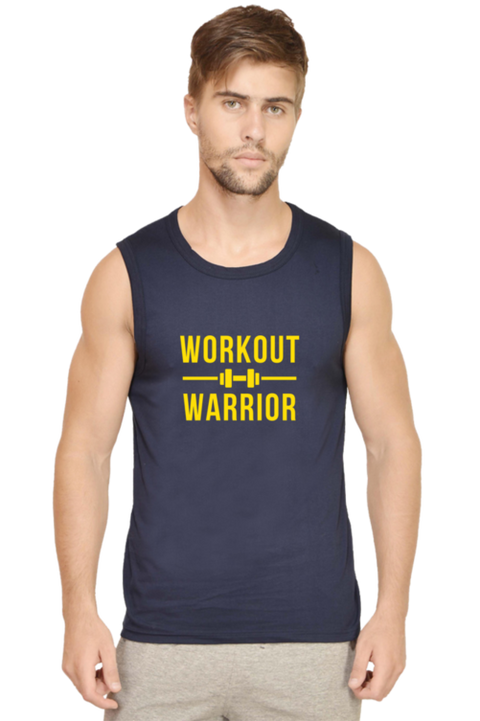 Navy Blue Workout Warrior Cotton Gym Vest for Men