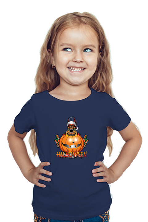 Halloween Pumpkin Navy Blue T-Shirt for Girls