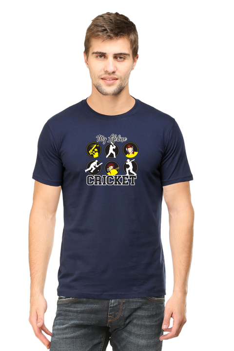 My Lifeline Cricket Navy Blue T-Shirt for Men