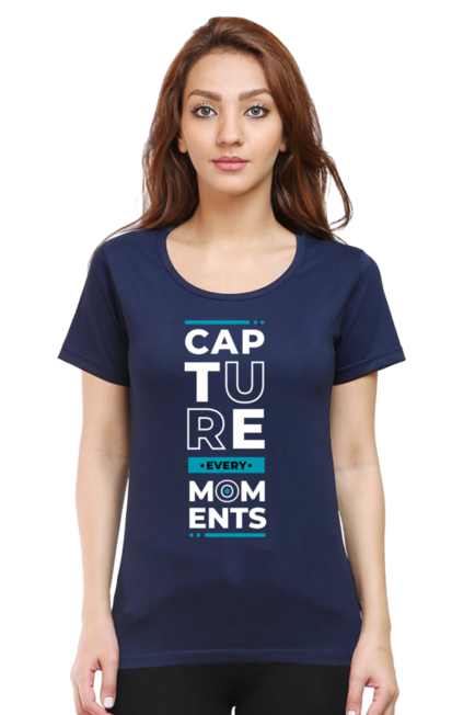Capture Every Moment Navy Blue T-Shirt for Women