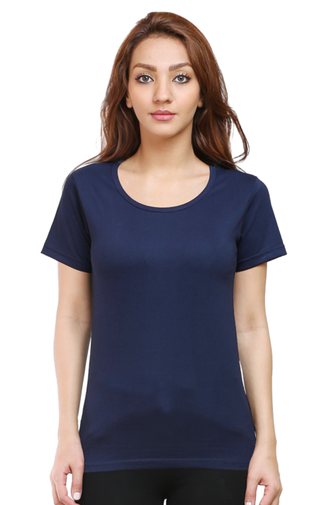 Navy Blue Plain Half Sleeves T-Shirt for Women