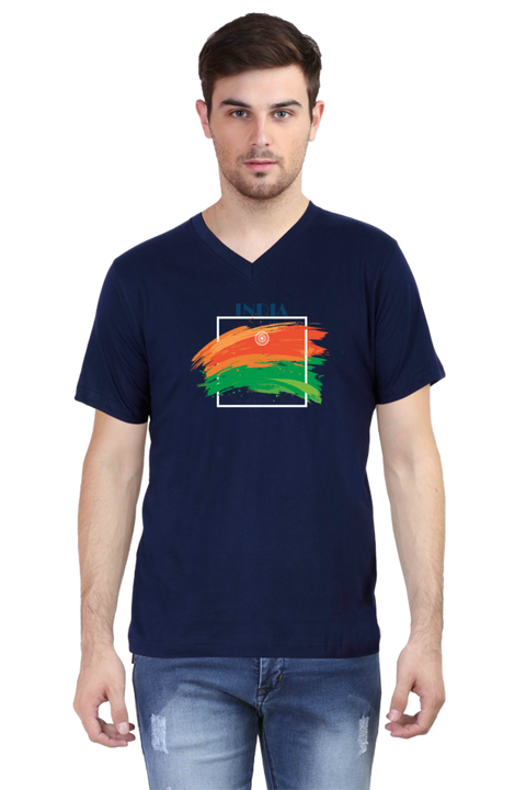 Colours of India V-Neck T-Shirt for Men - Navy Blue