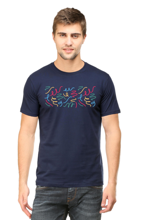 Navy Blue Crazy Streamers T-Shirt for Men