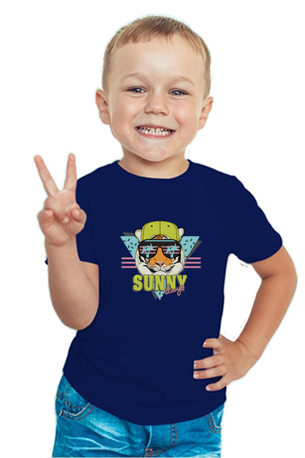 Navy Blue Tiger Goggles Boy's T-Shirt for Sunny Days