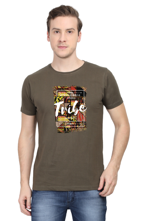 Ethnic Chic Tribe Olive Green T-Shirt for Men