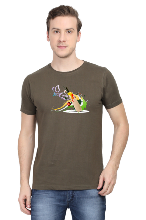 Cricket Match Today Olive Green T-Shirt for Men