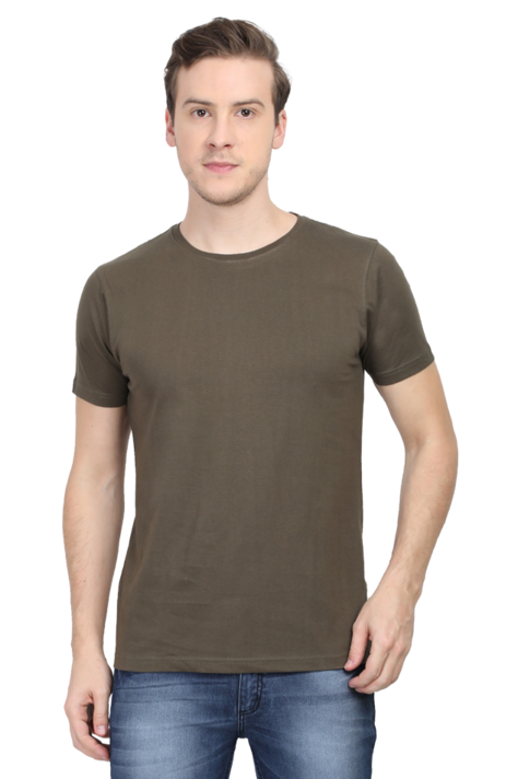 Brown Men's Plain Solid Colour T-Shirt